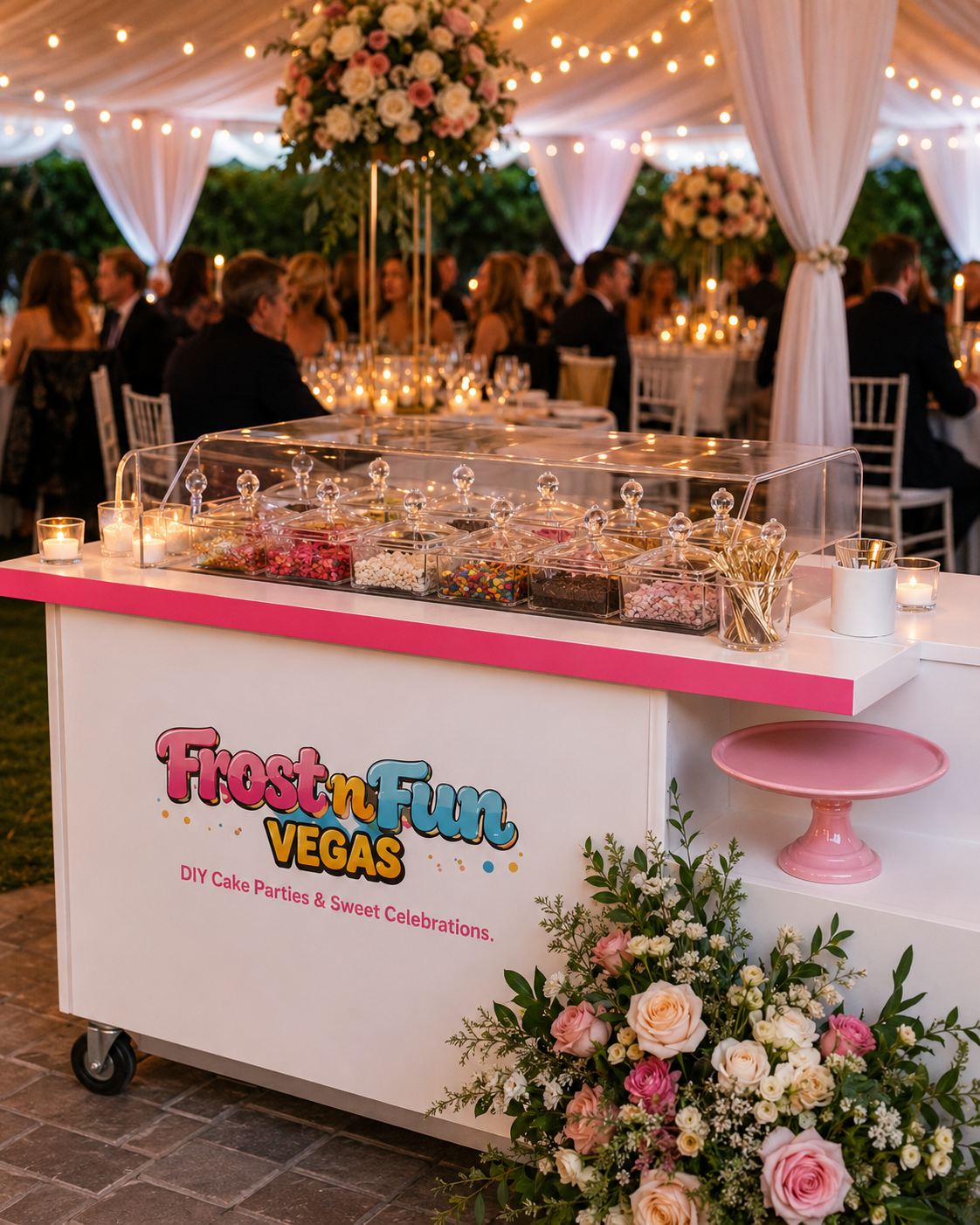 Frost n Fun interactive Dessert Cart styled for a wedding reception